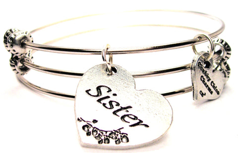 Sister Heart Triple Style Expandable Bangle Bracelet