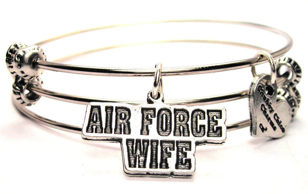 Air Force Wife Block Letters Triple Style Expandable Bangle Bracelet