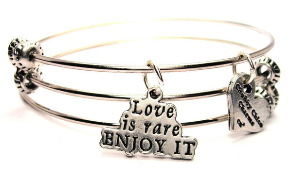 Love Is Rare Enjoy It Triple Style Expandable Bangle Bracelet