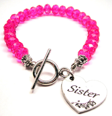 Sister Charm,  Sister Bracelet,  Sister Jewelry,  Crystal Bracelet,  Beaded Bracelet,  Toggle Bracelet