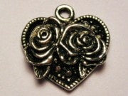 Heart With 2 Roses Genuine American Pewter Charm