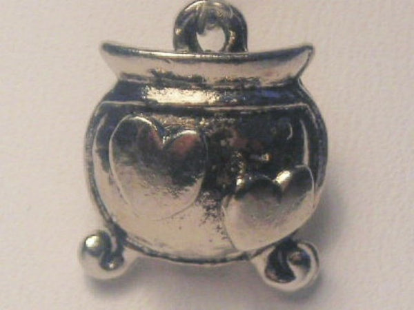 Love Spell Cauldron W 2 Hearts Genuine American Pewter Charm