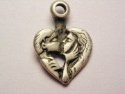 Lovers Kissing In Heart Genuine American Pewter Charm