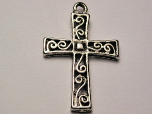 Scroll Work Cross Genuine American Pewter Charm