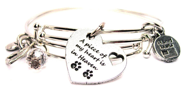 A Piece Of My Heart Is In Heaven With Paw Prints Expandable Bangle Bracelet Set