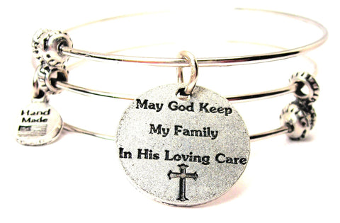 May God Keep My Family In His Loving Care Triple Style Expandable Bangle Bracelet