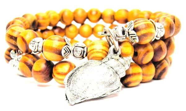 Conch Shell Natural Wood Wrap Bracelet