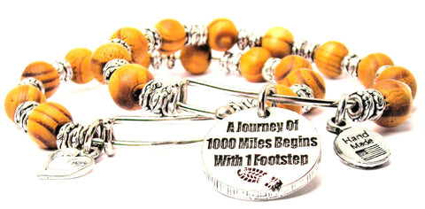 A Journey Of 1000 Miles Begins With One Step Natural Wood Double Bangle Set
