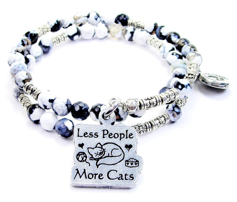 Less People More Cats Agate Stone Microcrystalline Quartz Wrap Bracelet