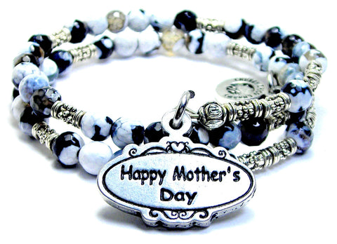 Happy Mother's Day Oval Scrolled Plaque Agate Stone Microcrystalline Quartz Wrap Bracelet