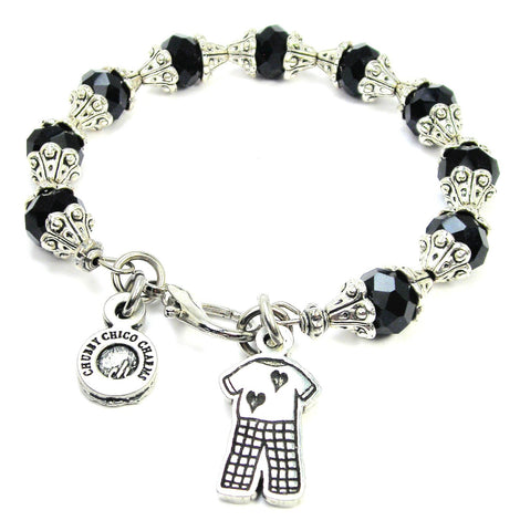 Cute Pajamas With Hearts Capped Crystal Bracelet
