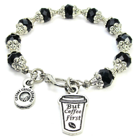 But First Coffee Hot Cup Capped Crystal Bracelet