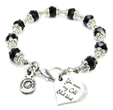 You Warm My Cold Black Heart Capped Crystal Bracelet