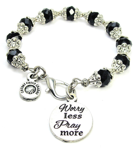 Worry Less Pray More Capped Crystal Bracelet