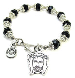 Portrait Of Jesus Christ With Crown Of Thorns Capped Crystal Bracelet