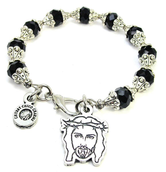 Portrait Of Jesus Christ With Crown Of Thorns Capped Crystal Bracelet