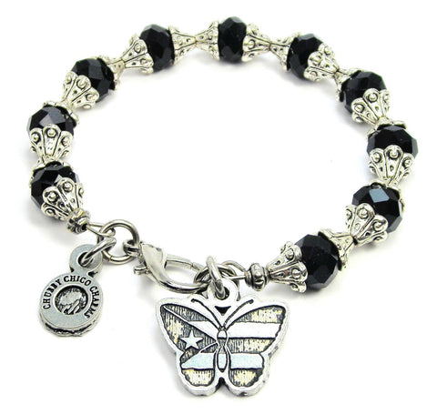 Puerto Rican Flag Butterfly Capped Crystal Bracelet