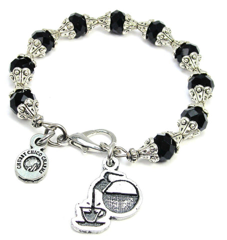 Coffee Pot Pouring Cup Of Coffee Capped Crystal Bracelet
