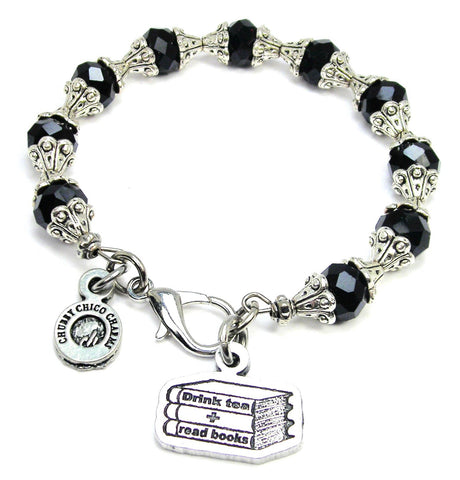 Drink Tea And Read Books Capped Crystal Bracelet