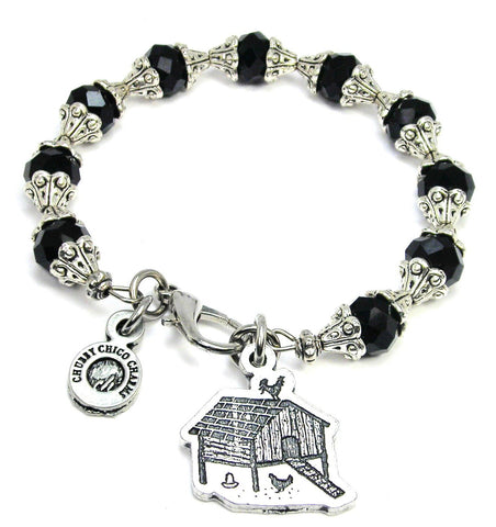 Cute Little Chicken Coop With Chickens Capped Crystal Bracelet