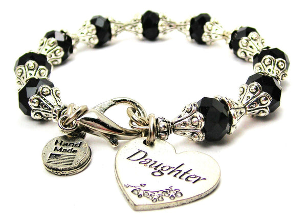 Daughter Heart Capped Crystal Bracelet