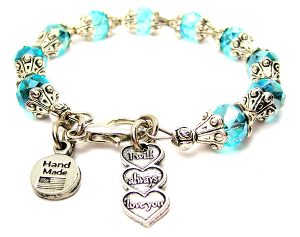 I Will Always Love You Triple Hearts Capped Crystal Bracelet