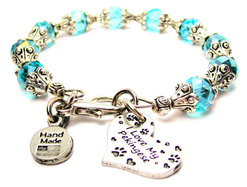 I Love My Pekingese Capped Crystal Bracelet