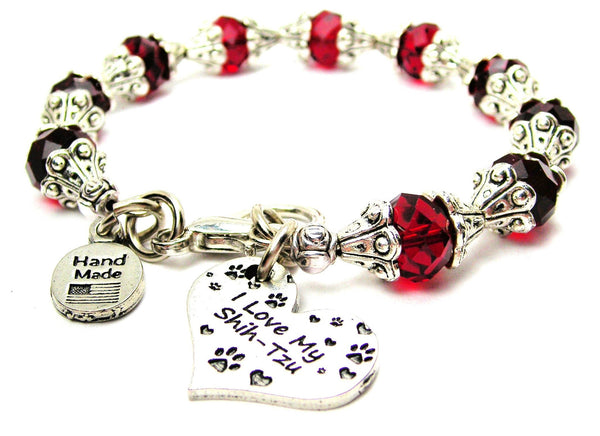 I Love My Shih Tzu Capped Crystal Bracelet