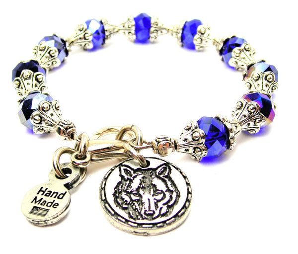 Wolf Face Circle Capped Crystal Bracelet