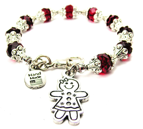 Gingerbread Girl Cookie Charm Capped Crystal Bracelet