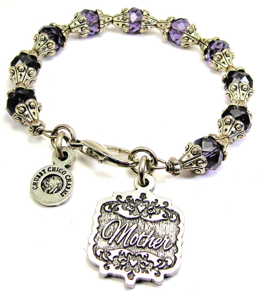 Mother Victorian Scroll Capped Crystal Bracelet