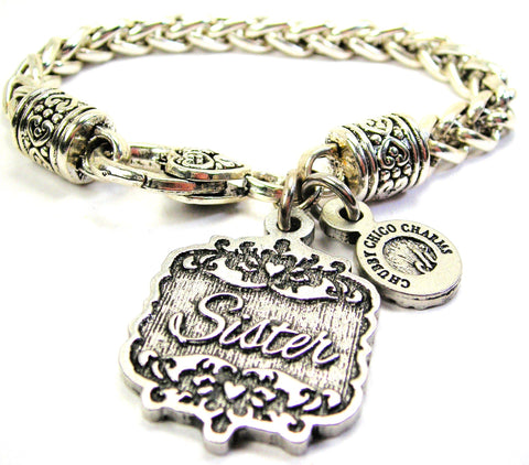 Sister Victorian Scroll Cable Link Chain Bracelet