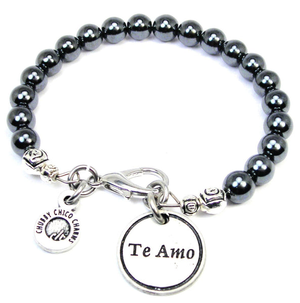Te Amo I Love You In Spanish Hematite Glass Bracelet