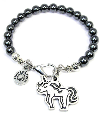 Adorable Unicorn Hematite Glass Bracelet