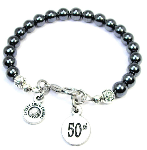 50th Circle Hematite Glass Bracelet