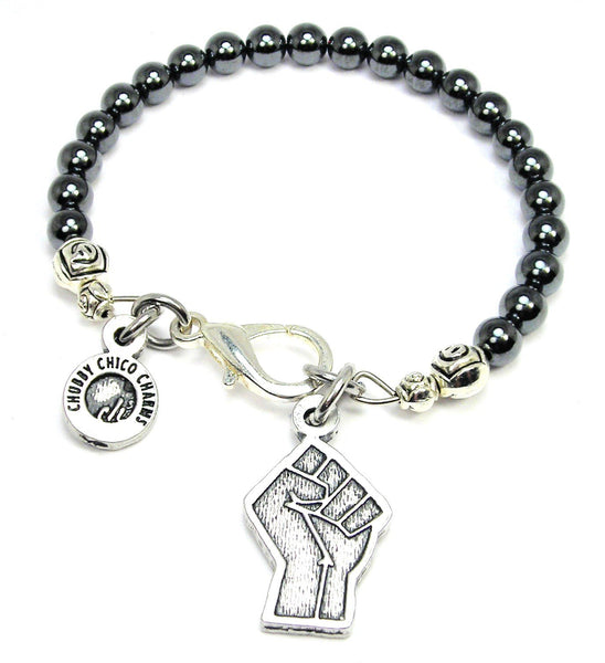 Black Lives Matter Fist Hematite Glass Bracelet