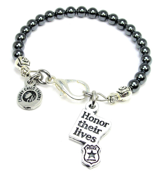 Honor Their Lives With Police Badge Hematite Glass Bracelet
