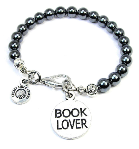 Book Lover Hematite Glass Bracelet