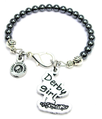 Derby Girl Hematite Glass Bracelet