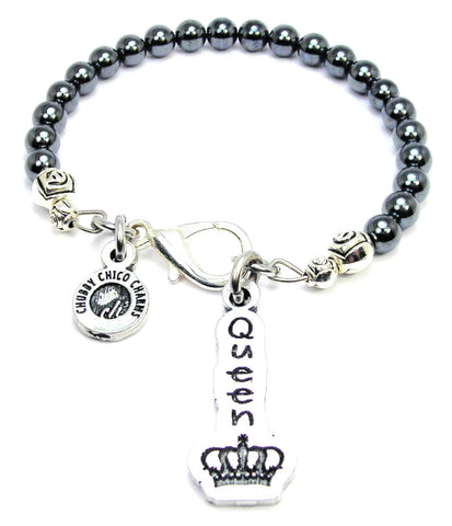 Queen Long Tab Hematite Glass Bracelet