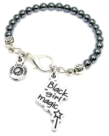 Black Girl Magic Hematite Glass Bracelet