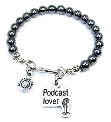 Podcast Lover Hematite Glass Bracelet