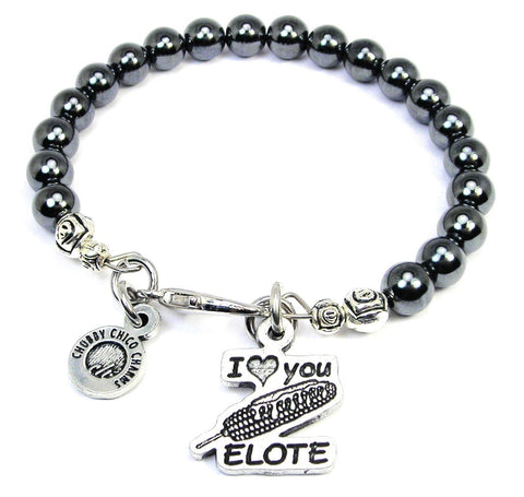 I Love You Elote Hematite Glass Bracelet