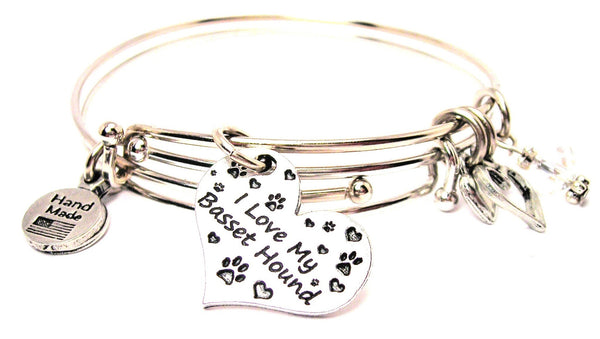 I love my basset hound bracelet, I love my basset hound bangles, basset hound bracelet, basset hound jewelry