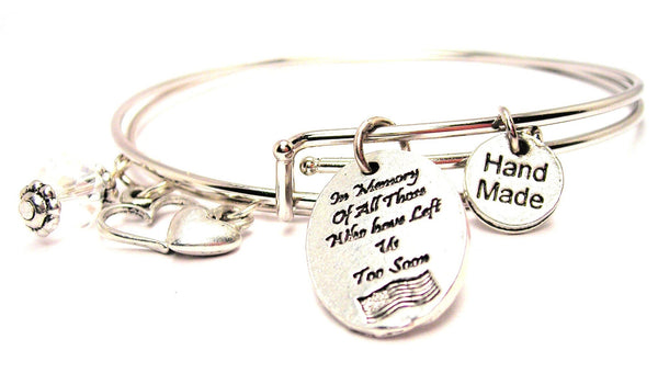 In Memory Of All Those Who Have Left Us Too Soon With American Flag Expandable Bangle Bracelet Set