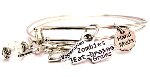 Vegetarian Zombies Eat Grains Expandable Bangle Bracelet Set