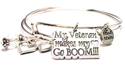 My Veteran Makes My Heart Go Boom Expandable Bangle Bracelet Set