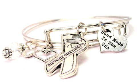 Support Our Troops Awareness Ribbon Expandable Bangle Bracelet Set