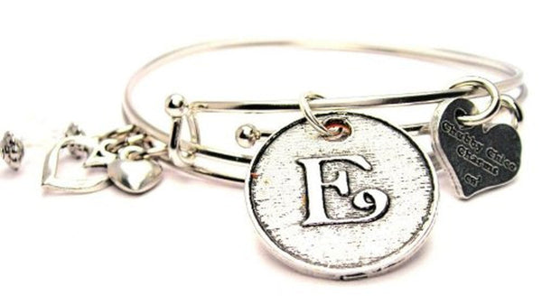 Initial E Circle Expandable Bangle Bracelet Set