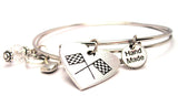 Crossed Race Flags In A Heart Expandable Bangle Bracelet Set